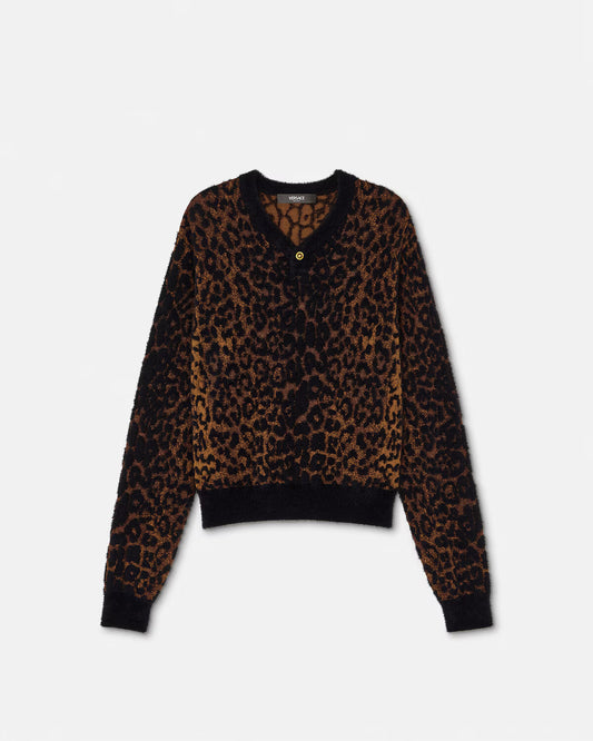 Maglia in ciniglia jacquard Leopard VERSACE