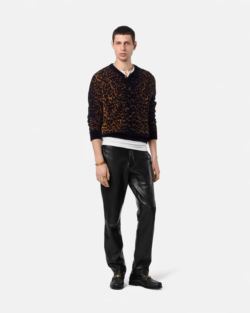 Maglia in ciniglia jacquard Leopard VERSACE