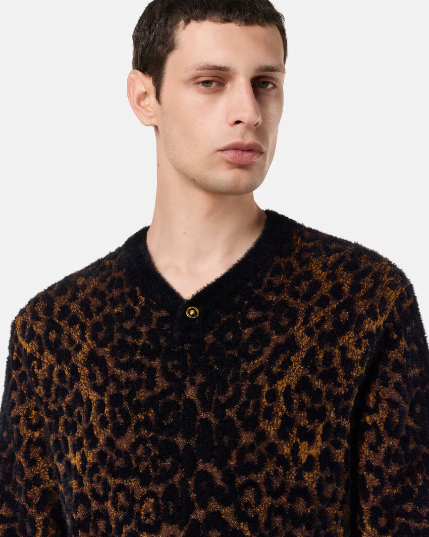 Maglia in ciniglia jacquard Leopard VERSACE