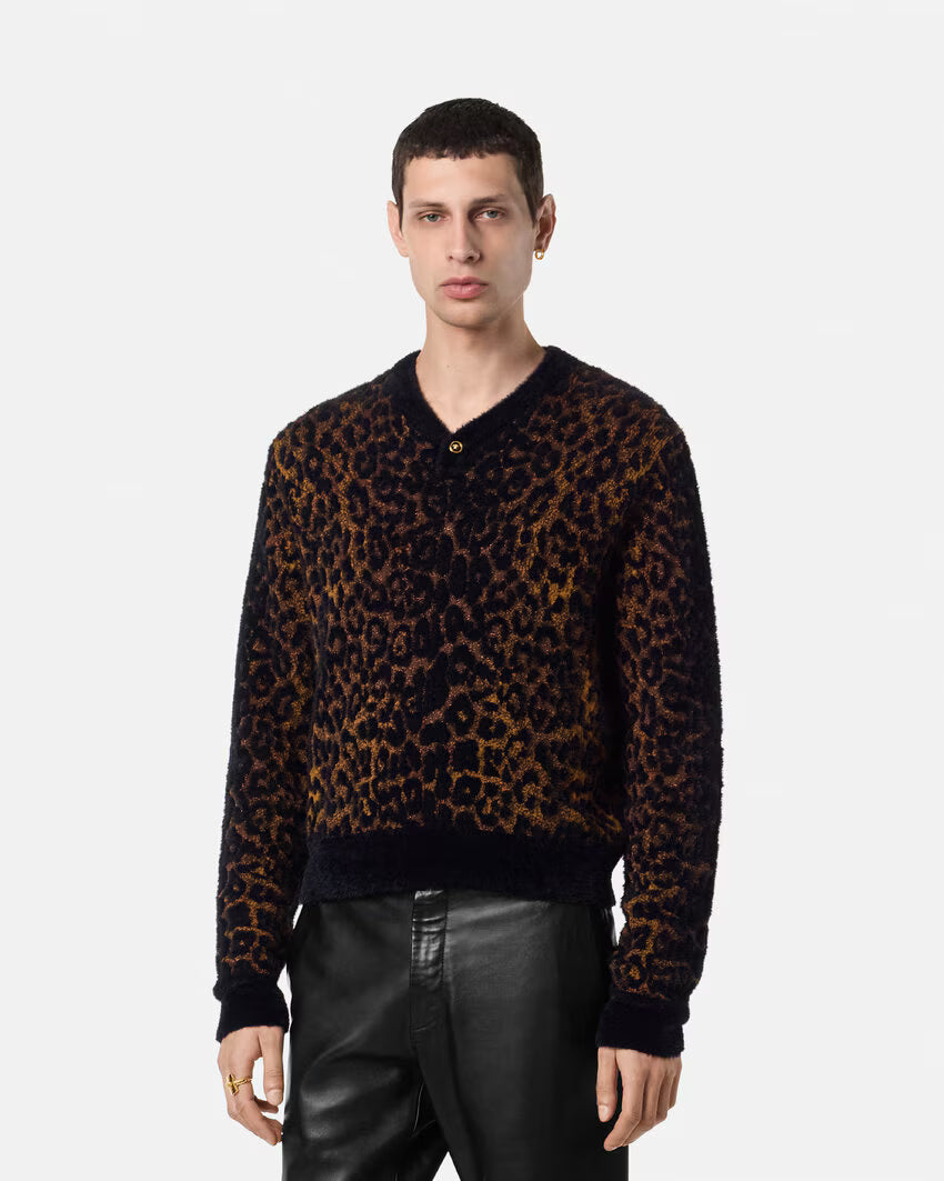Maglia in ciniglia jacquard Leopard VERSACE